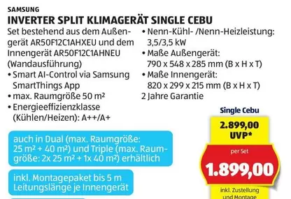 Samsung - INVERTER SPLIT KLIMAGERÄT SINGLE CEBU