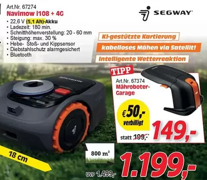 Segway - Navimow i108+4G, Mähroboter-Garage