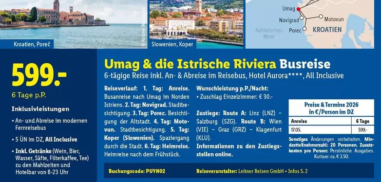 Aurora - Umag & die Istrische Riviera Busreise