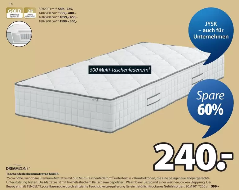 Gold - 500 Multi-Taschenfedem/m