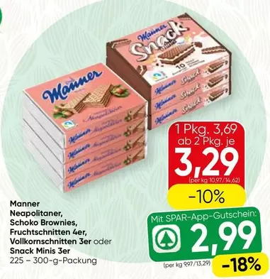 Manner - Neapolitaner, Schoko Brownies, Fruchtschnitten 4er, Vollkornschnitten 3er oder Snack Minis 3er