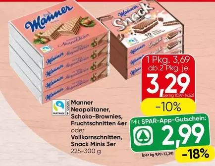 Manner - Neapolitaner, Schoko-Brownies, Fruchtschnitten 4er oder Vollkornschnitten, Snack Minis 3er