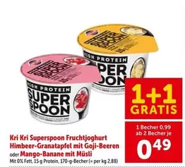 Superspoon Fruchtjoghurt Himbeer-Granatapfel mit Goji-Beeren oder Mango-Banane mit Müsli