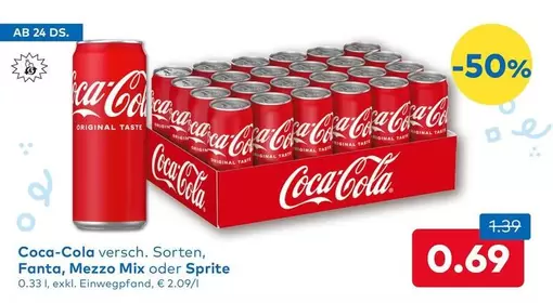 Coca Cola - Coca-Cola versch. Sorten, Fanta, Mezzo Mix oder Sprite