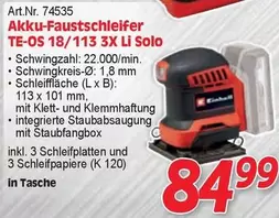 Einhell - Akku-Faustschleifer TE-OS 18/113 3X Li Solo
