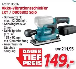 Makita - Akku-Vibrationsschleifer LXT / DB0380Z Solo