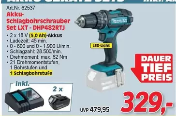 Makita - Akku-Schlagbohrschrauber Set LXT - DHP482RTJ