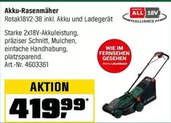 Bosch - Akku-Rasenmäher Rotak18V2-38 inkl. Akku und Ladegerät