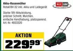 Bosch - Akku-Rasenmäher Rotak18V-32 inkl. Akku und Ladegerät