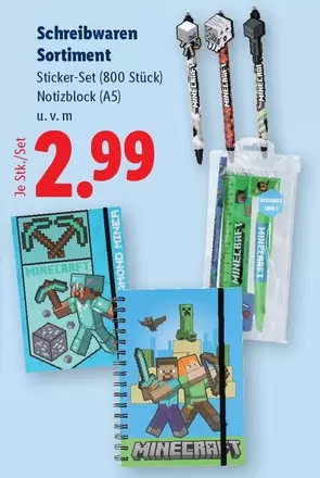 Minecraft - Schreibwaren Sortiment Sticker-Set (800 Stück) Notizblock (A5)