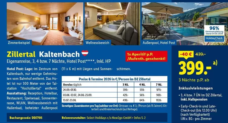 Hp - Zillertal Kaltenbach Eigenanreise, 4 bzw. 7 Nächte, Hotel Post