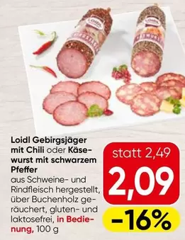 Loidl Gebirgsjäger mit Chili oder Käse-Wurst mit schwarzem Pfeffer