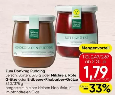 Dorfkrug Pudding, Milchreis, Rote Grütze oder Erdbeere-Rhabarber-Grütze