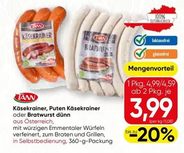 Käsekrainer, Puten Käsekrainer oder Bratwurst dünn