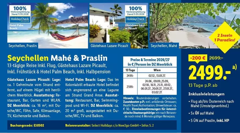 Hp - Seychellen Mahé & Praslin 13-tägige Reise