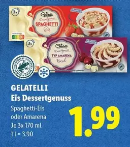 Eis Dessertgenuss Spaghetti-Eis oder Amarena