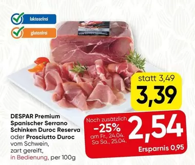 Spanischer Serrano Schinken Duroc Reserva oder Prosciutto Duroc