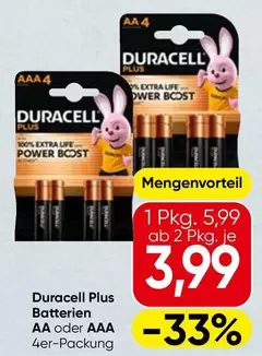 Duracell Plus Batterien AA oder AAA 4er-Packung