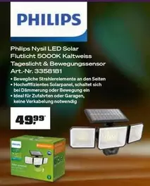 Philips - Nysil LED Solar Flutlicht 5000K Kaltweiss Tageslicht & Bewegungssensor Art.-Nr. 3358181