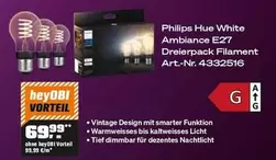 Philips - Hue White Ambiance E27 Dreierpack Filament Art.-Nr. 4332516