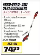 Einhell - AKKU-GRAS- UND STRAUCHSCHERE GE-CG 18/100 Li T