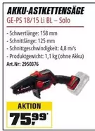 AKKU-ASTKETTENSÄGE GE-PS 18/15 Li BL 
– Solo