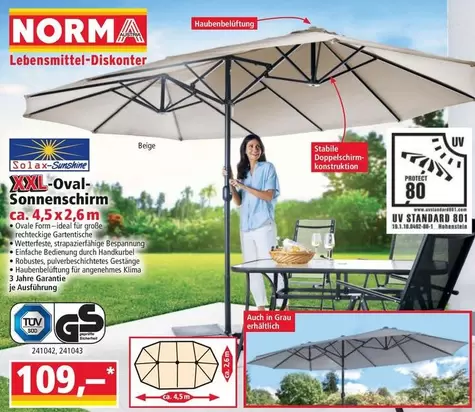 XXL-Oval-Sonnenschirm ca. 4,5x2,6m