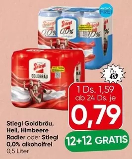 Stiegl -  Goldbräu, Hell, Himbeere Radler oder  0,0% alkohol Andrei