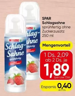 Schlagsahne sprühfertig ohne Zuckerzusatz