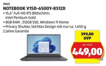 Intel - NOTEBOOK V15D-6500Y-8512D
