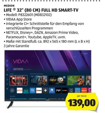 LIFE 
 32" (80 CM) FULL HD SMART-TV
 Modell: P8322601 (MD832102)