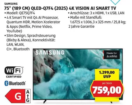 Samsung - 75" (189 CM) QLED-Q7F4 (2025) 4K VISION AI SMART TV