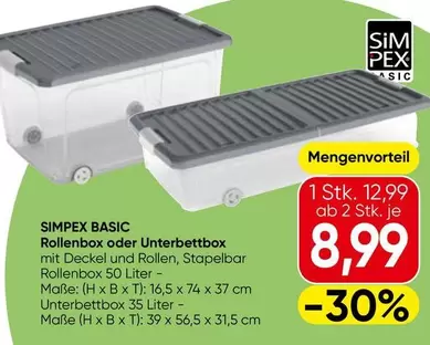 Rollbox oder Unterbettbox mit Deckel und Rollen, Stapelbar