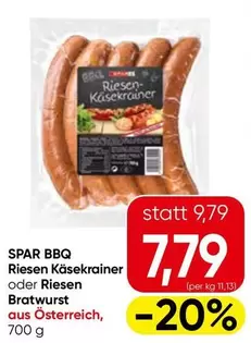 SPAR BBQ Riesen Käsekrainer oder Riesen Bratwurst