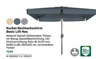 Neo - Kurbel-Rechteckschirm Basic Lift