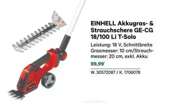 Einhell - Akkugras- & Strauchscheren GE-CG 18/100 Li T-Solo