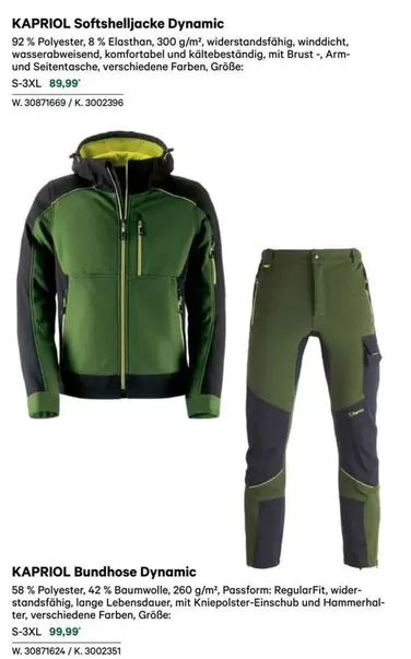 KAPRIOL Softshelljacke Dynamic, KAPRIOL Bundhose Dynamic