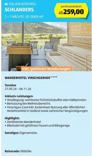 Hp - WANDERHOTEL VINSCHGERHOF **** 2-7 NÄCHTE, ÜF ODER HP