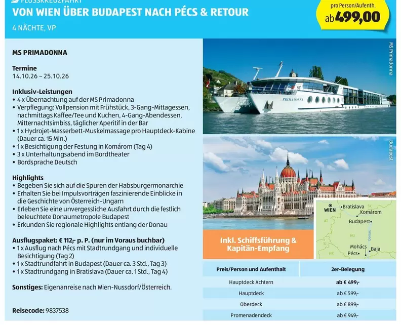 Kuchen - DONAU-FLUSSKREUZFAHRT VON WIEN ÜBER BUDAPEST NACH PÉCS & RETOUR