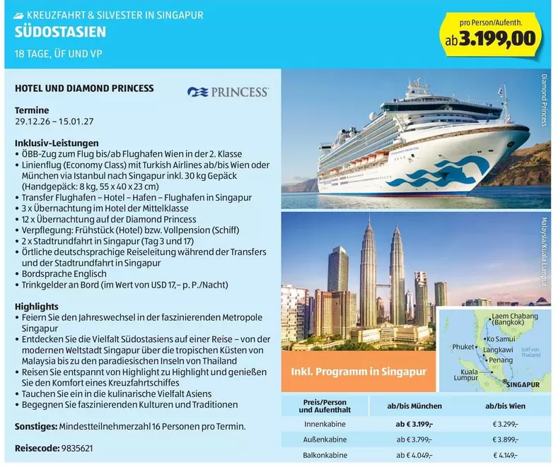 Phuket - KREUZFAHRT & SILVESTER IN SINGAPUR SÜDOSTASIEN 10 TAGE, 09 Ü/VP