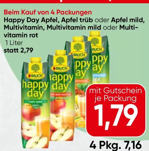 Happy Day Apfel, Apfel trüb oder Apfel mild, Multivitamin, Multivitamin mild oder Multivitamin rot