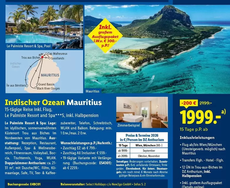 Cap - Indischer Ozean Mauritius 15-tägige Reise inkl. Flug