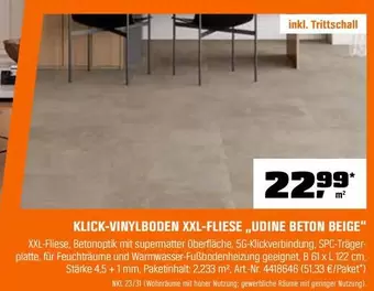 Klick-Vinylboden XXL-Fliesen "Udine Beton Beige"
