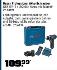 Bosch - Akku-Schrauber GSR 12V-15 + 2x2,0Ah Akkus mit Zubehör im Koffer