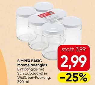 BASIC Marmeladenglas Einkochglas mit Schraubdeckel