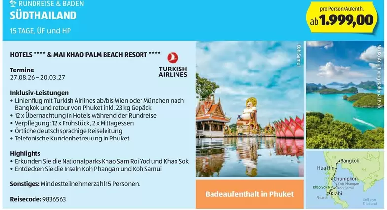 Baden - RUNDREISE & BADEN SÜDTHAILAND 15 TAGE, UF UND HP