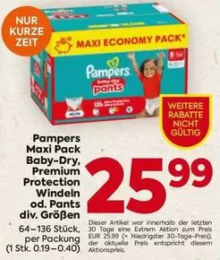 Pampers - Maxi Pack Baby-Dry, Premium Protection Windeln od. Pants div. Größen