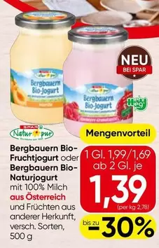 Bio - Bergbauern -Fruchtjoghurt oder Bergbauern -Naturjoghurt