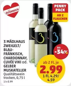 3 MÄDLHAUS ZWEIGELT/BLAU-FRÄNKISCH, CHARDONNAY, CUVÉE VIKI od. GELBER MUSKATELLER