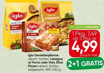 Genießerpfanne versch. Sorten, Lasagne al Forno oder Holy Slice Pizzen versch. Sorten